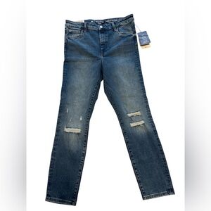 NWT H&M Premium Stretch Skinny Jeans XL Ultra High Waist Distressed Blue